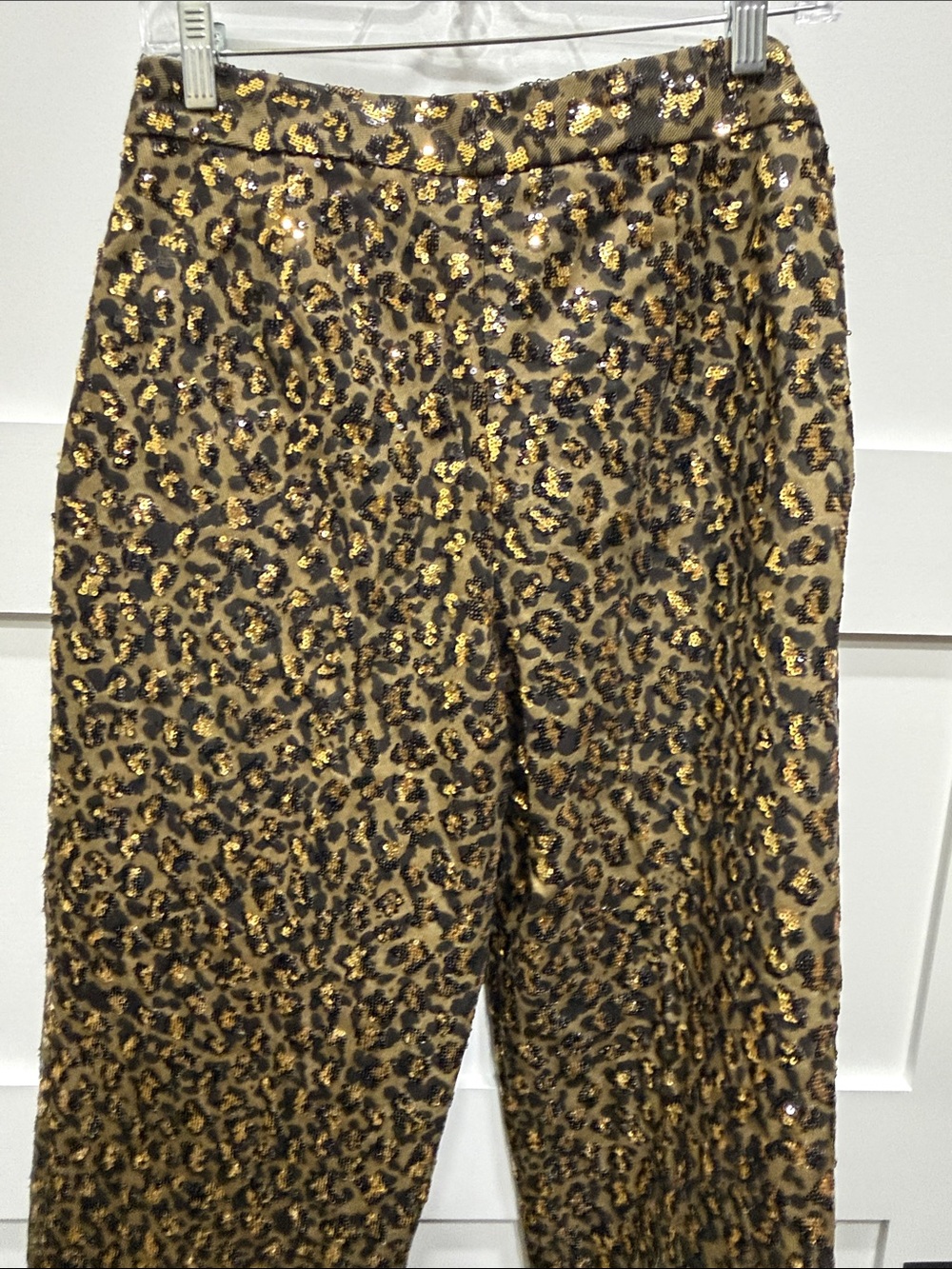 Zara Gold and Black Leopard Sequin Straight-Leg Pants - Picture 7 of 8